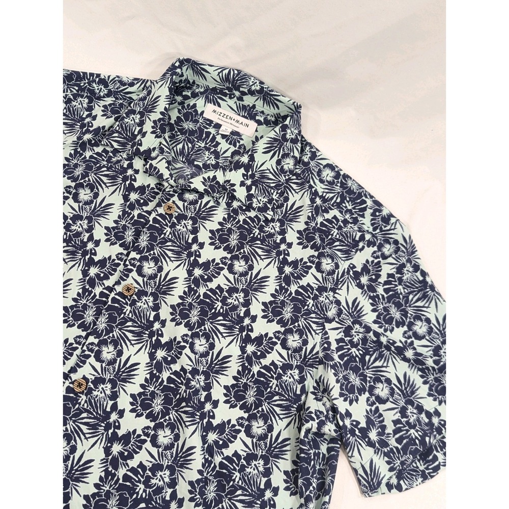 Mizzen + Main Performance Short Sleeve Button Up Shirt Mens M Hawaiian Teal
